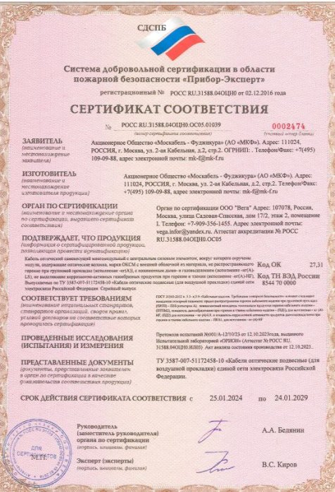 Сертификат пожарной безопасности ОКСМ(Ц),ОКПП,ОКПМ(Ц)-нг(А)-LS-HF